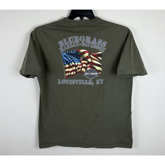 Y2K Harley Davidson Graphic Pocket T - Shirt / Green / Size Large - Picture 2 of 7